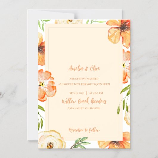 Soft Peach Meadow Floral Wedding Magnetische Uitnodiging (Voorkant)