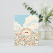 Soft Peach Meadow Kawaii Hedgehog Briefkaart (Staand voorkant)