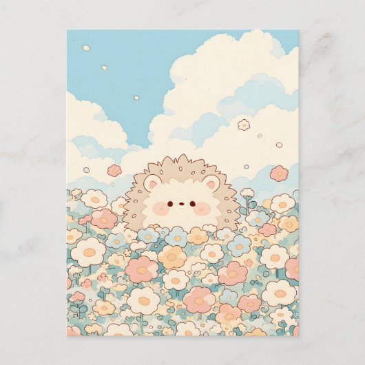 Soft Peach Meadow Kawaii Hedgehog Briefkaart (Voorkant)