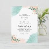 Soft Peach Mint Botanische bruiloft Kaart (Staand voorkant)