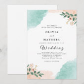 Soft Peach Mint Botanische bruiloft Kaart (Voorkant / Achterkant)