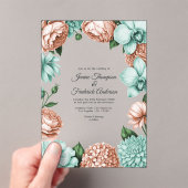 Soft Peach & Mint Modern Botanical Wedding Acryl Uitnodigingen (Insitu (Draagbaar))