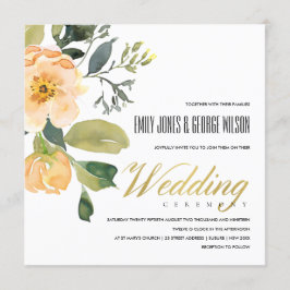 SOFT PEACH PEONY FLORAL BUNCH WATERVERF WEDING KAART