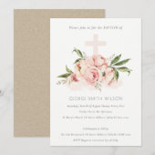 Soft Peach Peony Floral Cross Bunch Baptism Invite Bedankkaart (Voorkant / Achterkant)