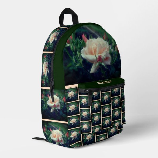 Soft Peach Roos Flower Natuur gepersonaliseerd Bedrukte Rugzak (Achterkant Hoek Links)