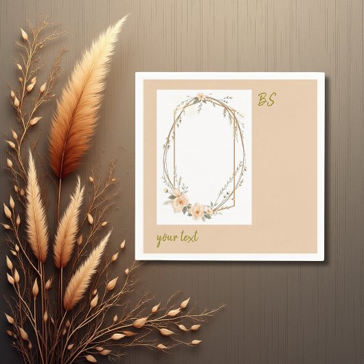 Soft Peach Tone Rustic Minimal Bloemmonogram Servet