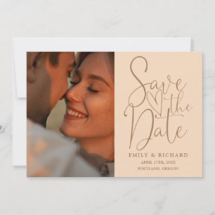 Soft Peach Wedding 2 foto Elegant script Save The Date