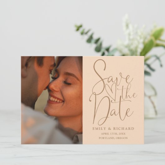 Soft Peach Wedding 2 Foto QR Code Elegant Script Save The Date (Staand voorkant)