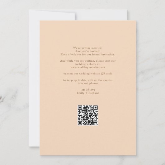 Soft Peach Wedding Photo Elegant Script QR-code Save The Date (Achterkant)
