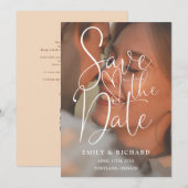 Soft Peach Wedding Photo Elegant Script QR-code Save The Date (Voorkant / Achterkant)