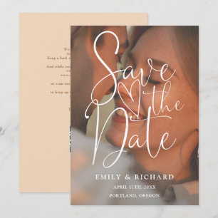 Soft Peach Wedding Photo Elegant Script QR-code Save The Date