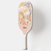 Soft Peach Whimsy Boho Rainbow Floral Gepersonalis Pickleball Paddle (Links)