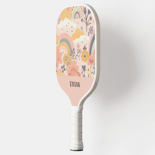 Soft Peach Whimsy Boho Rainbow Floral Gepersonalis Pickleball Paddle (Links)