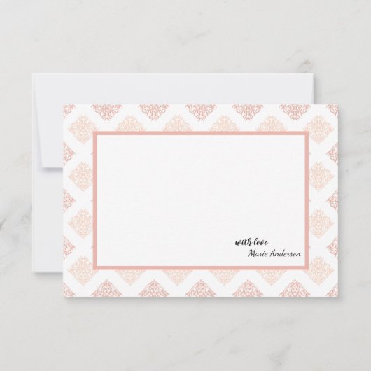 Soft Peachy Blush Damask Bedankkaart (Achterkant)
