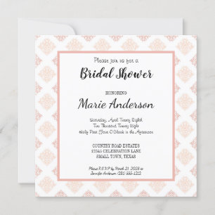 Soft Peachy Blush Damask Bridal Shower Invitation