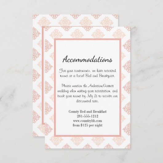 Soft Peachy Blush Damask Informatiekaartje (Voorkant / Achterkant)