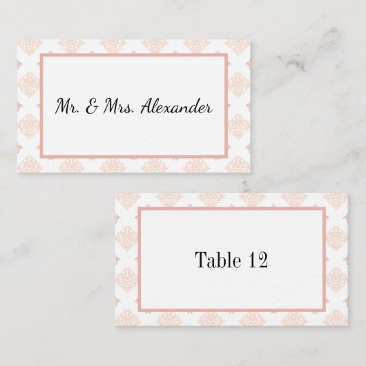 Soft Peachy Blush Damask Plaatskaartje (Voorkant / Achterkant)
