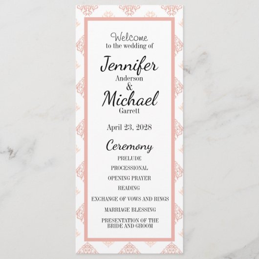 Soft Peachy Blush Damask Programmakaart (Voorkant)