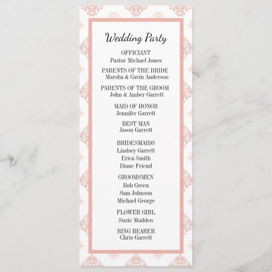 Soft Peachy Blush Damask Programmakaart (Achterkant)