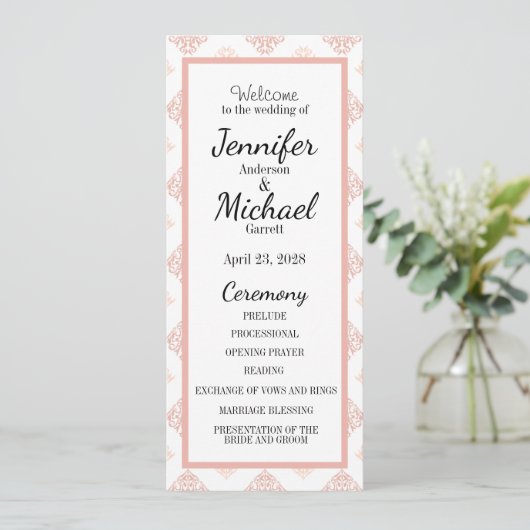 Soft Peachy Blush Damask Programmakaart (Staand voorkant)