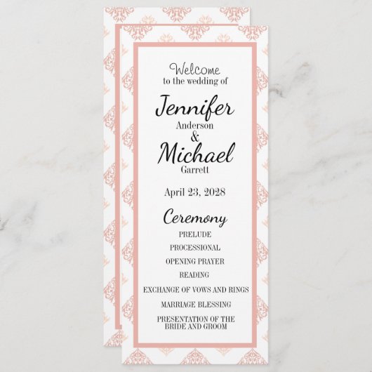 Soft Peachy Blush Damask Programmakaart (Voorkant / Achterkant)