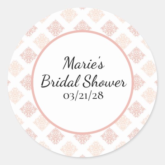 Soft Peachy Blush Damask Ronde Sticker (Voorkant)