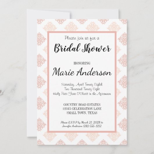 Soft Peachy Blush Damask Vrijgezellenfeest Kaart (Voorkant)