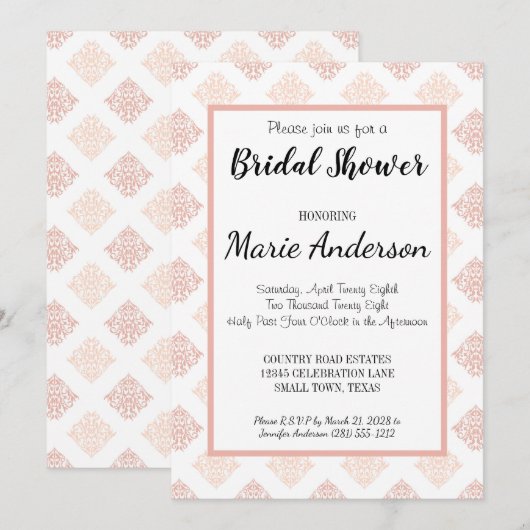 Soft Peachy Blush Damask Vrijgezellenfeest Kaart (Voorkant / Achterkant)