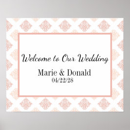 Soft Peachy Blush Damask Wedding Poster