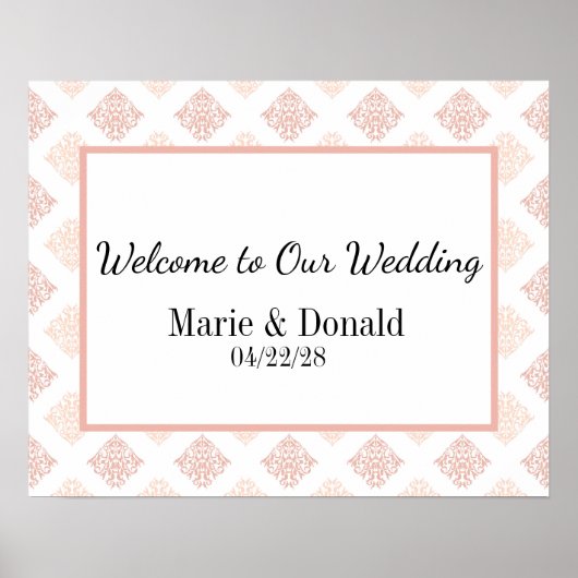 Soft Peachy Blush Damask Wedding Poster (Voorkant)