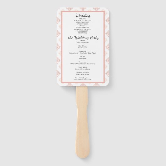 Soft Peachy Blush Damask Wedding Program Handwaaier (Achterkant)