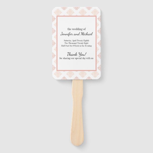 Soft Peachy Blush Damask Wedding Program Handwaaier (Voorkant)