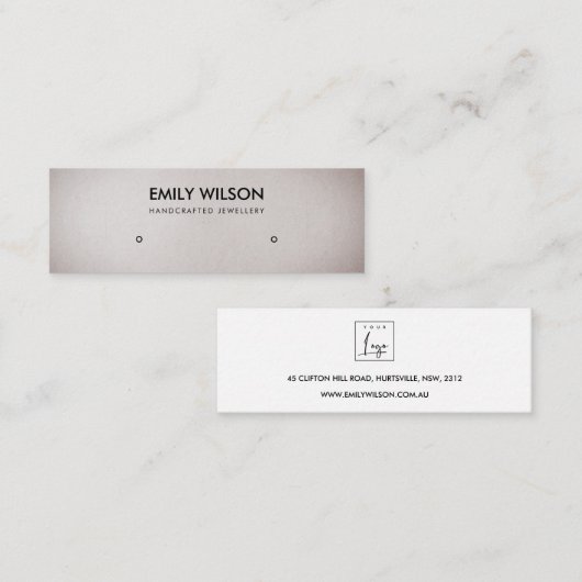 SOFT PEARL BLUSH SILVER STUD EARRING DISPLAY LOGO MINI VISITEKAARTJE (Voorkant / Achterkant)