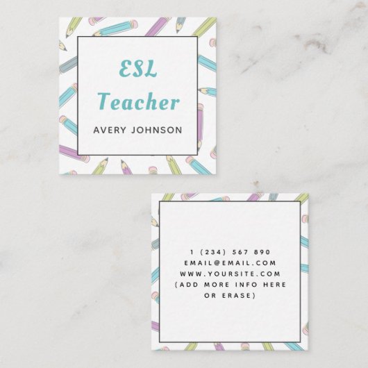 Soft Pencil Pattern ESL Docent Engels Instructeur Vierkante Visitekaartje (Voorkant / Achterkant)