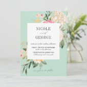 Soft Peony Gold Geometric Aqua Waterverf bruiloft Kaart (Staand voorkant)