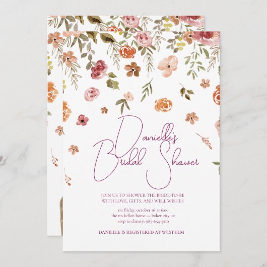 Soft Petal Rain Bruids Douche Uitnodiging (Voorkant / Achterkant)