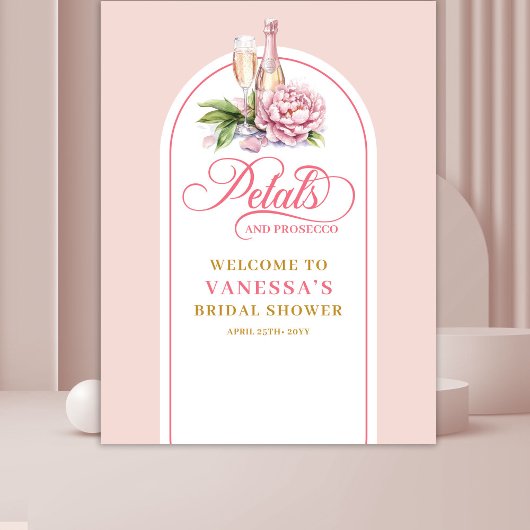 Soft petals and prosecco bridal shower banner wandkleed