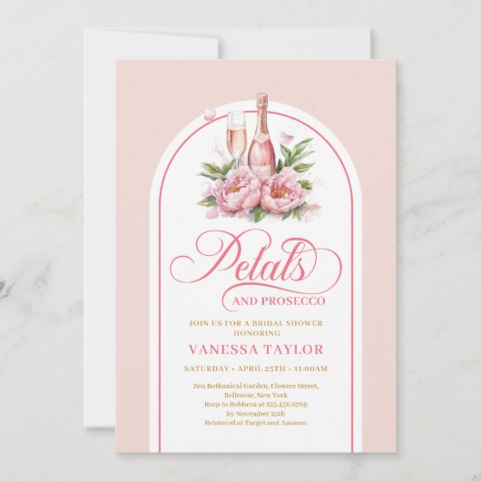 Soft petals and prosecco invite editable design kaart (Voorkant)