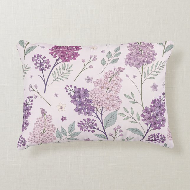 Soft Pink and Purple Lilac Floral Pattern   Accent Kussen (Voorkant)