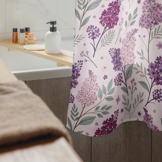 Soft Pink and Purple Lilac Floral Pattern   Douchegordijn