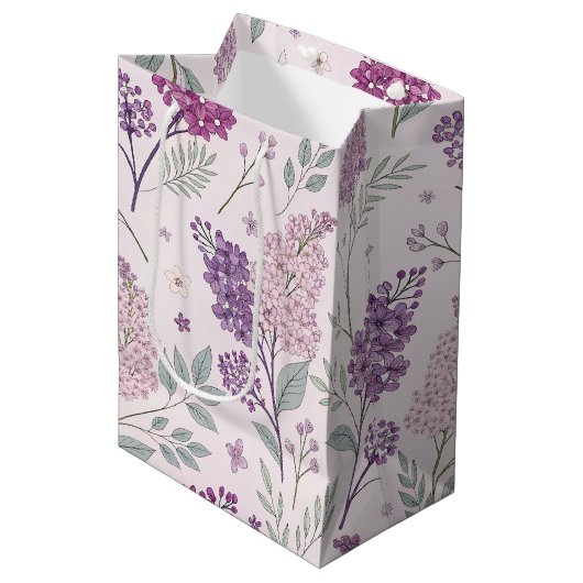 Soft Pink and Purple Lilac Floral Pattern   Medium Cadeauzakje (Voorkant Gekanteld)