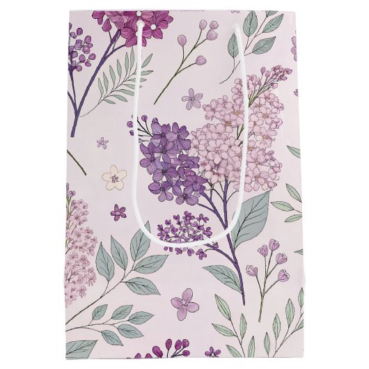 Soft Pink and Purple Lilac Floral Pattern Medium Cadeauzakje (Achterkant)