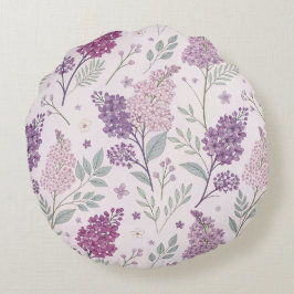 Soft Pink and Purple Lilac Floral Pattern   Rond Kussen