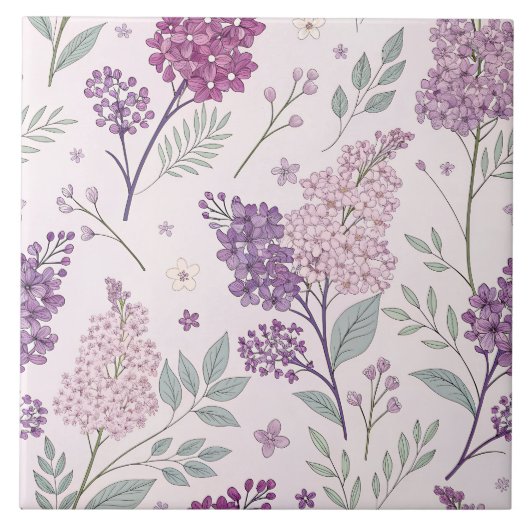Soft Pink and Purple Lilac Floral Pattern   Tegeltje (Voorkant)