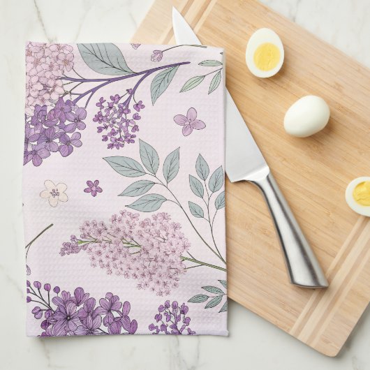 Soft Pink and Purple Lilac Floral Pattern   Theedoek (Quarter Fold)