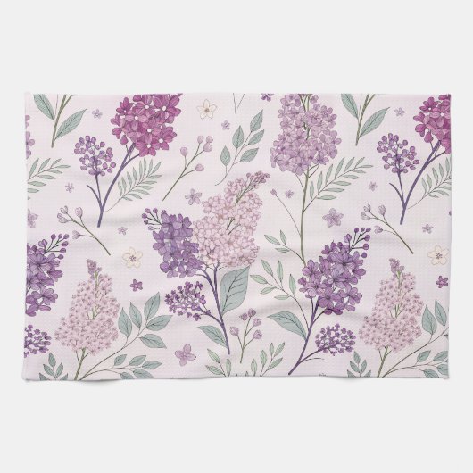 Soft Pink and Purple Lilac Floral Pattern   Theedoek (Horizontaal)