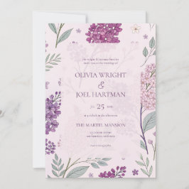 Soft Pink and Purple Lilac Floral Wedding  Kaart