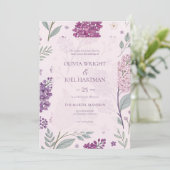 Soft Pink and Purple Lilac Floral Wedding  Kaart (Staand voorkant)