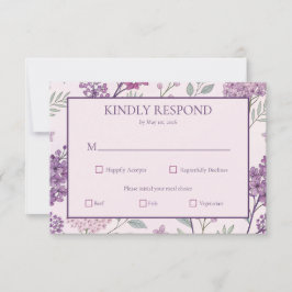 Soft Pink and Purple Lilac Floral Wedding RSVP Kaartje