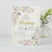 Soft Pink and Sage Green Eucalyptus Wedding Kaart (Staand voorkant)